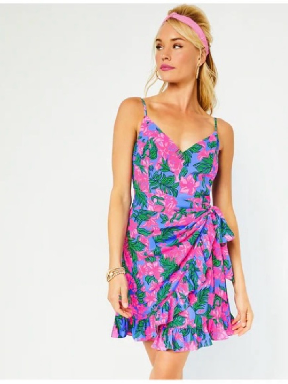 Lilly Pulitzer Pink & Blue Floral Faux Wrap Dress Originally $178